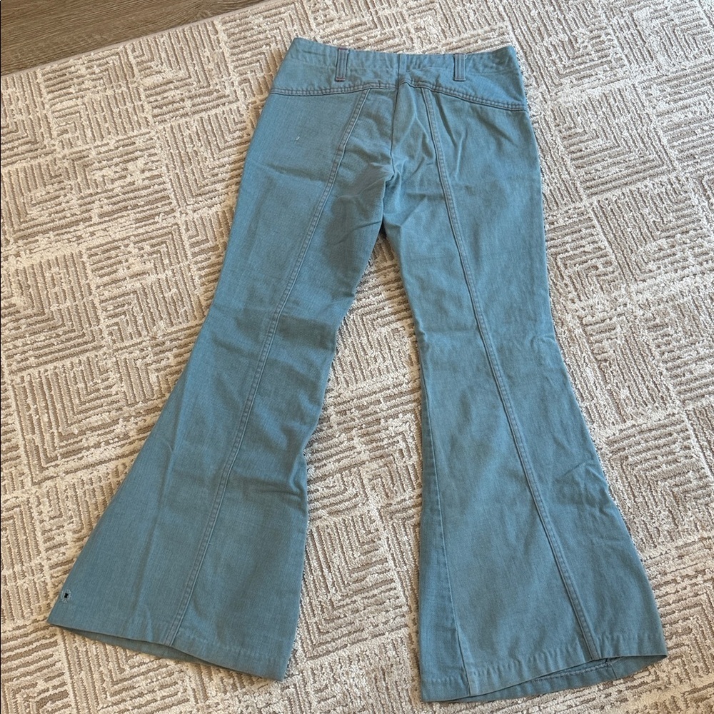 New Digs Vintage 70s Flare Bell Bottom Low Rise Light Wash Denim Jeans Talon - Picture 2 of 12